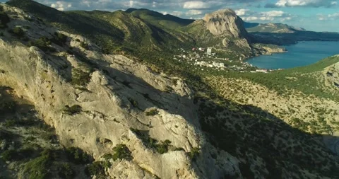 Aerial view of mountain cliffs on the Black Sea coast. Stock Footage 155661253