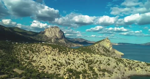 Aerial view of mountain cliffs on the Black Sea coast. Stock Footage 155661823