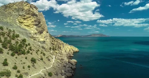 Aerial view of mountain cliffs on the Black Sea coast. Stock Footage 155661867