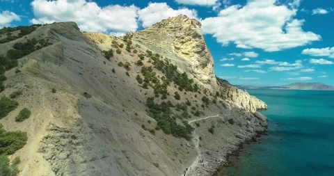 Aerial view of mountain cliffs on the Black Sea coast. Stock Footage 155662038