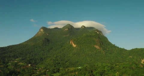 Aerial view, mountain with cloudy on the top of hill Stock Footage 203175179