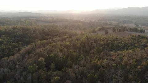 Aerial view mountain forest sunset light colorful sky cloud Stock Footage 124341715