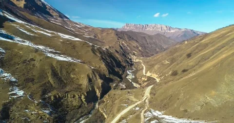Aerial view of the mountain gorge and high cliffs. Stock Footage 150765976