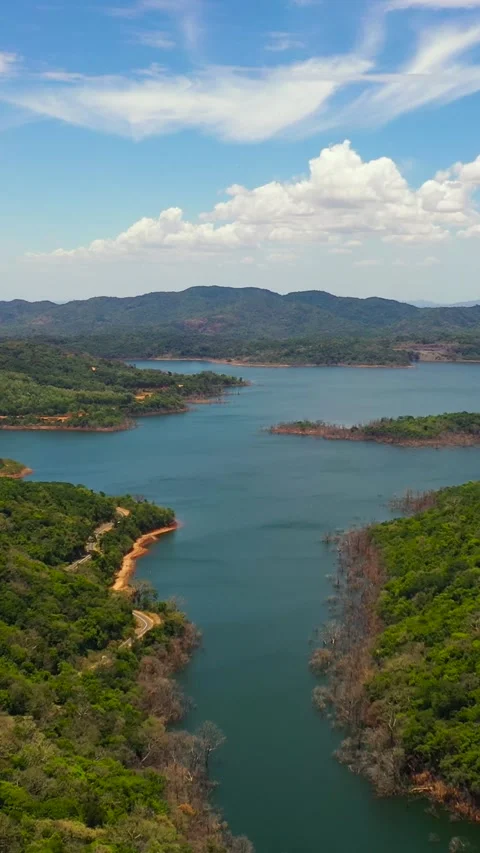 Aerial view of Mountain landscape with a lake. Stock Footage 252185892