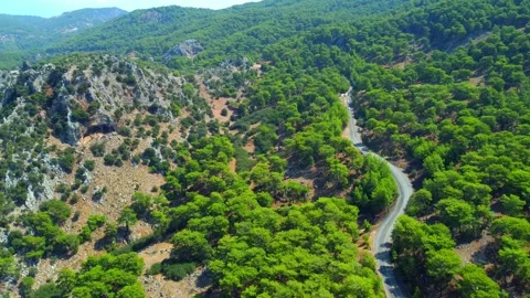 Aerial view of mountain landscape with modern high-quality serpentine road Stock Footage 252599800