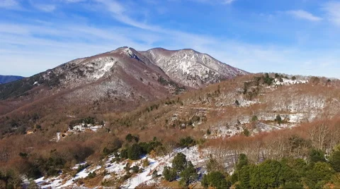 Aerial view of the mountain partly covered by snow 스톡 동영상 61776257