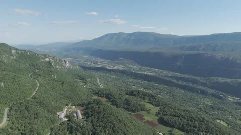 Aerial View of Mountain Pass and Valleys near Ostrog, Montenegro – D-Log-M Stock Footage 310335533