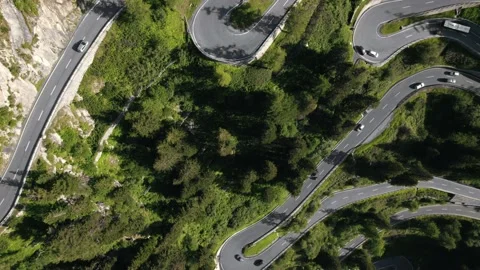 Aerial view of mountain pass road | Maloja Stock Footage 237333740