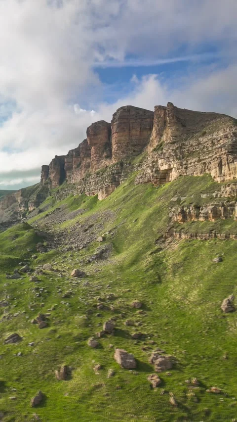 Aerial view of a mountain plateau with high cliffs. Stock Footage 339577693