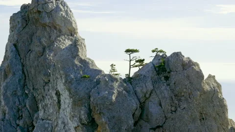 Aerial view of mountain range of Ai-Petri in Crimea. 4K Stock Footage 132496636
