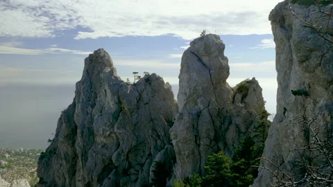 Aerial view of mountain range of Ai-Petri in Crimea. 4K Stock-Footage 132698939