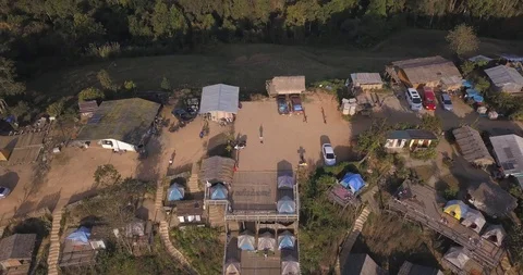 Aerial view of mountain range and small village, Chiang Dao, Chiang Mai, Thai Stock Footage 90662061