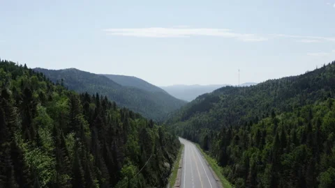 Aerial view of mountain range and road in distance Video stock 139418024