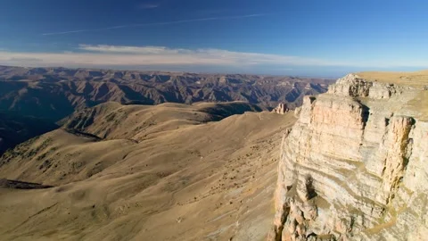 Aerial view of the mountain range and high cliffs. Stock Footage 240952308