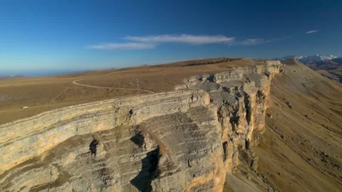 Aerial view of the mountain range and high cliffs. Stock Footage 240952850