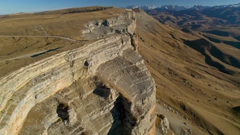 Aerial view of the mountain range and high cliffs. Stock Footage 240952858