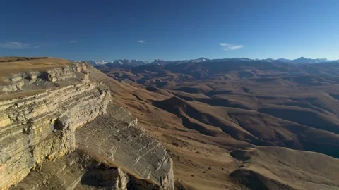 Aerial view of the mountain range and high cliffs. Stock Footage 240952869