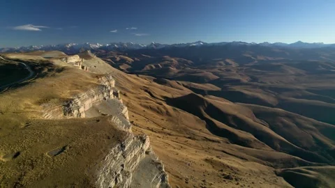 Aerial view of the mountain range and high cliffs. Stock Footage 240953608