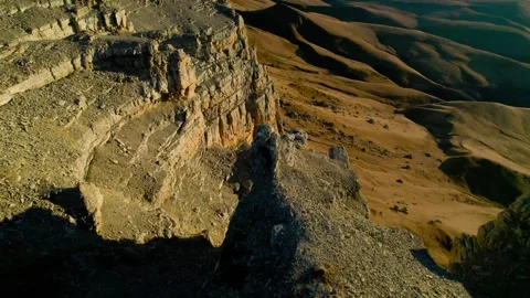 Aerial view of the mountain range and high cliffs. Stock Footage 240954393