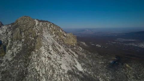 Aerial view of a mountain range with high cliffs. Stock Footage 304972201