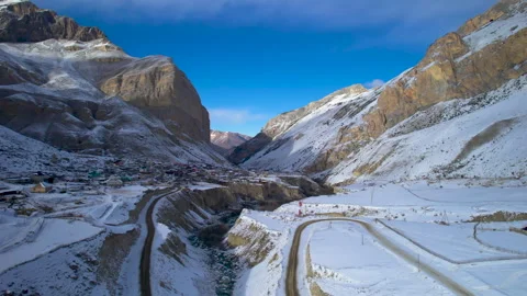 Aerial view of a mountain range with high cliffs. Stock Footage 304973318