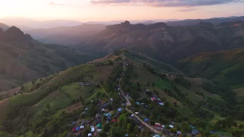 Aerial view of the mountain range in Pang Ma Pha, Mae Hong Son Stock Footage 294802235