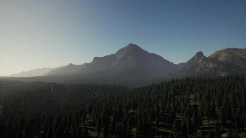An aerial view of a mountain range with trees in the foreground Stock Illustration