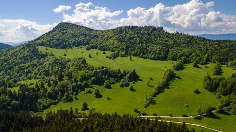 Aerial view of a mountain range with trees in the Tatra Mountains, Slovakia Stock Photos