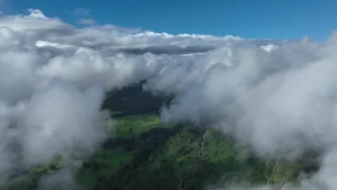 Aerial view Mountain Reflections on Calm Water Under a Cloudy Sky Stock Footage 312749005