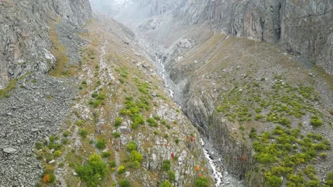 Aerial View of Mountain River in Ala Archa Gorge Stock Footage 316958878