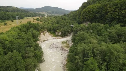Aerial view of mountain river and landscape Stock Footage 337470535