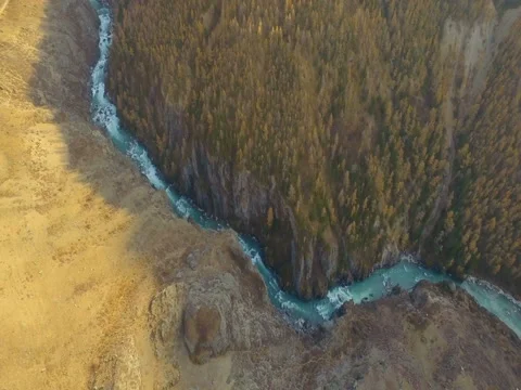 Aerial view of mountain river in a deep canyon Video stock 82744546
