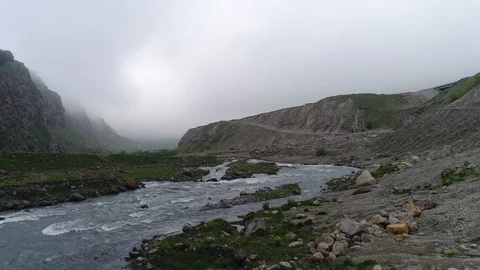 Aerial view of mountain river in deep gorge. Stock Footage 91016394