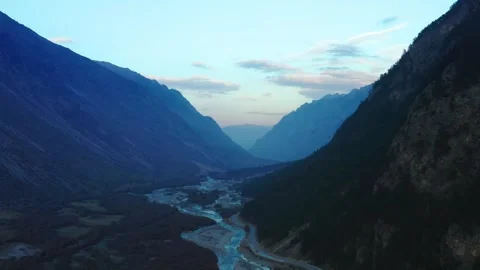 Aerial view of a mountain river in a deep gorge of the North Caucasus, Russia, a Stock Footage 320855388