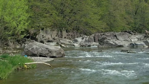 Aerial view of a mountain river. Eastern Carpathian mountains Video stock 90983623