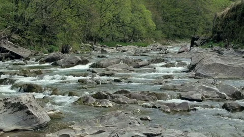Aerial view of a mountain river. Eastern Carpathian mountains Video stock 90983841