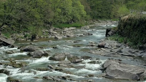 Aerial view of a mountain river. Eastern Carpathian mountains Stock Footage 90984014