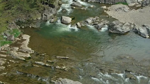 Aerial view of a mountain river. Eastern Carpathian mountains Stock Footage 90986923