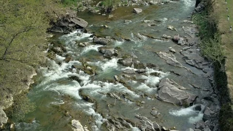 Aerial view of a mountain river. Eastern Carpathian mountains Stock Footage 90988052
