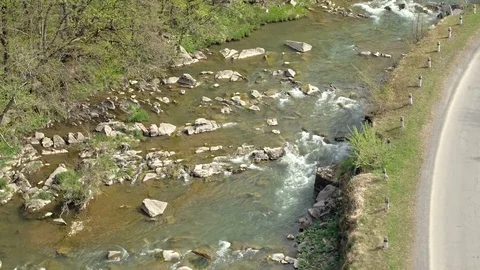 Aerial view of a mountain river. Eastern Carpathian mountains Stock Footage 90989860