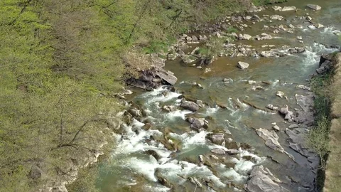 Aerial view of a mountain river. Eastern Carpathian mountains Video stock 90992707