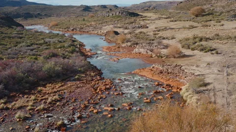 Aerial View of Mountain River Flowing in Valley Stock Footage 246016382
