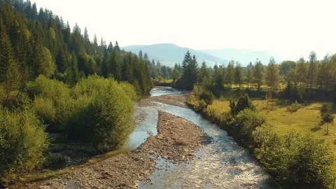 Aerial view of the mountain river Stock Footage 94377804