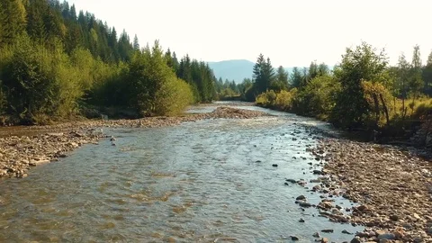 Aerial view of the mountain river Stock Footage 94377823