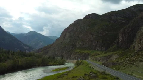 Aerial view of mountain river Katun in Altai region. Stock Footage 248957666