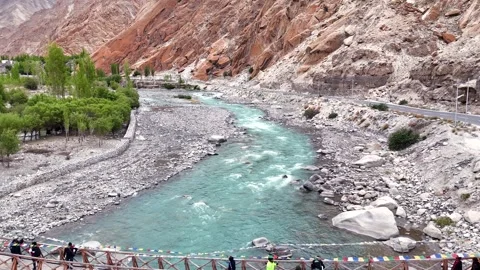 Aerial View of Mountain River Landscape in Ladakh Stock Footage 337160177
