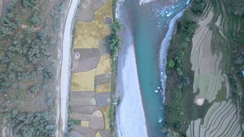 Aerial view of mountain river in Nepal, Stock Footage 155366826
