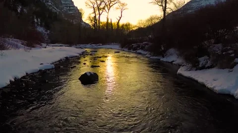 Aerial view of mountain river at sunset Stock Footage 60739514