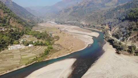 Aerial view of mountain river in west Nepal Stock Footage 155277402