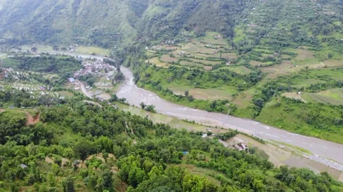 Aerial view of mountain river in west Nepal Stock Footage 155277742